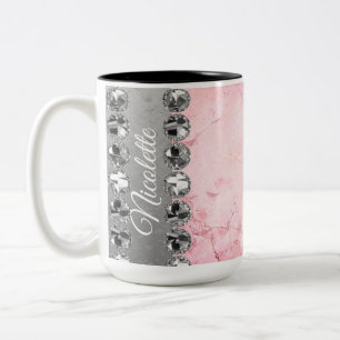 Caneca De Café Em Dois Tons Bling do Diamond da Mármore Rosa
