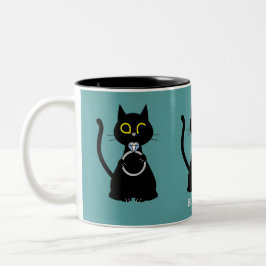 Caneca De Café Em Dois Tons BLING PISCAR OS OLHOS Funny Black Cat Proposta Doi