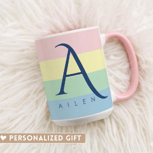 Caneca De Café Em Dois Tons Bloco de Cor Pastel Moderno Inicial & Nome Persona