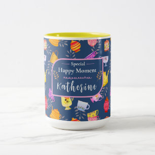 Caneca De Café Em Dois Tons Blocos e Marinho do Jardim de Copas