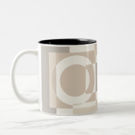 Caneca De Café Em Dois Tons Blocos Geométricos Bege Minimalista
