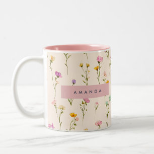 Caneca De Café Em Dois Tons Blossomas de Pastel Bonito personalizados