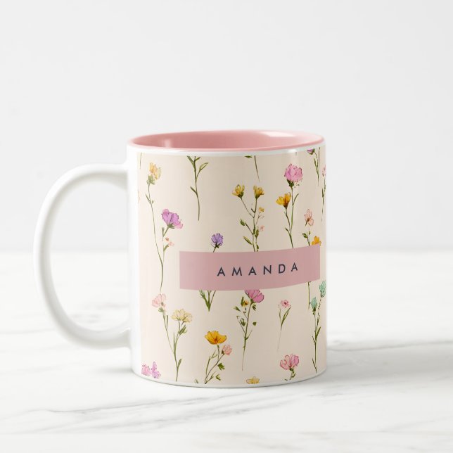 Caneca De Café Em Dois Tons Blossomas de Pastel Bonito personalizados (Esquerda)