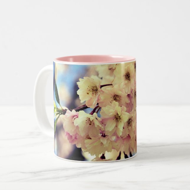 Caneca De Café Em Dois Tons Blossomas de Primavera rosa (Frente Esquerda)