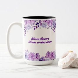 Caneca De Café Em Dois Tons Blossomas Florais Roxos