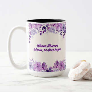 Caneca De Café Em Dois Tons Blossomas Florais Roxos