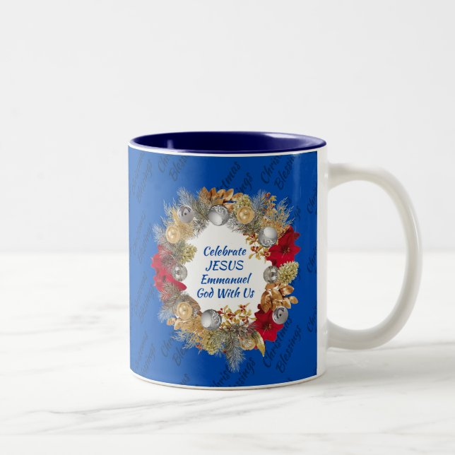 Caneca De Café Em Dois Tons Blue CELEBRATE JESUS Natal (Direita)