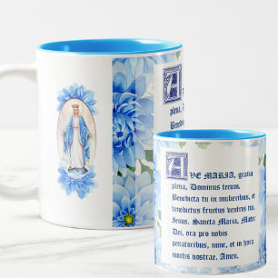 Caneca De Café Em Dois Tons Blue Dahlias Ave Maria Latino Virgem Maria