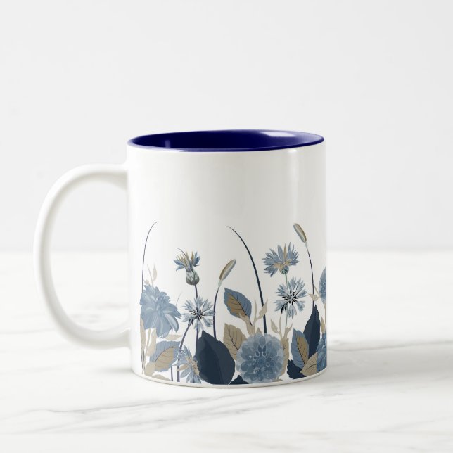 Caneca De Café Em Dois Tons Blue Dahlias Cornflower (Esquerda)