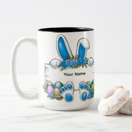 Caneca De Café Em Dois Tons Blue Floral Bunny Ears Easter Name Sign Graphic