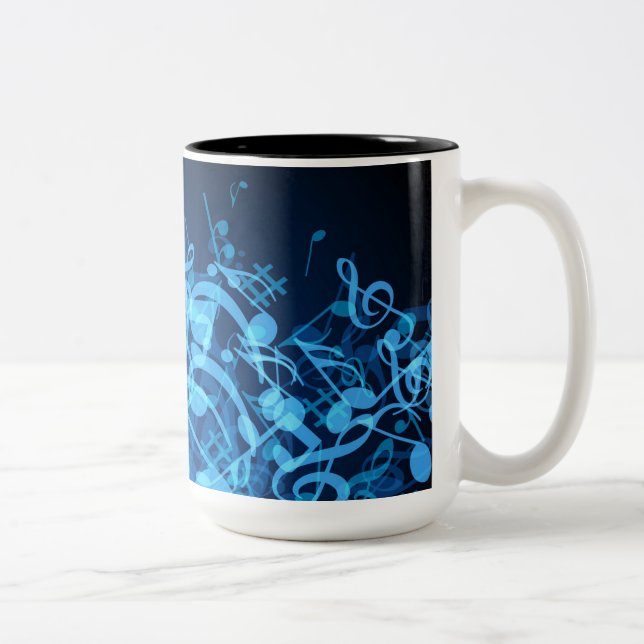 Caneca De Café Em Dois Tons Blue Glow Music Notes Padronização Coffee Mug (Direita)