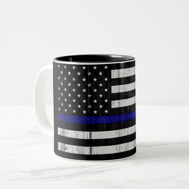 Caneca De Café Em Dois Tons Blue Line fino gasto embandeira (Frente Esquerda)