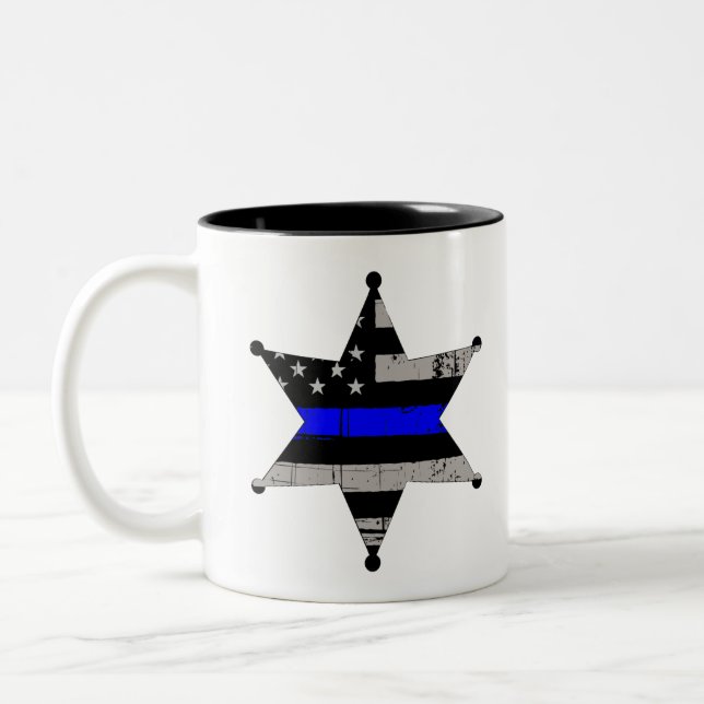 Caneca De Café Em Dois Tons Blue Line fino policia o crachá dos xerifes (Esquerda)