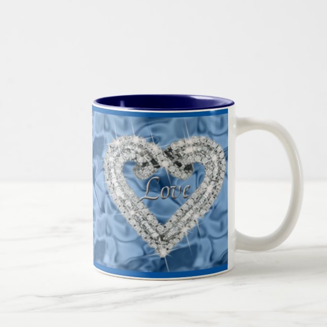 Caneca De Café Em Dois Tons Blue Love Diamond Heart Mug (Direita)