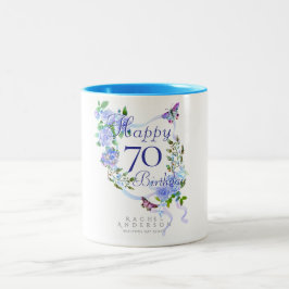 Caneca De Café Em Dois Tons Blue Rose Ribbon Birthday 70th