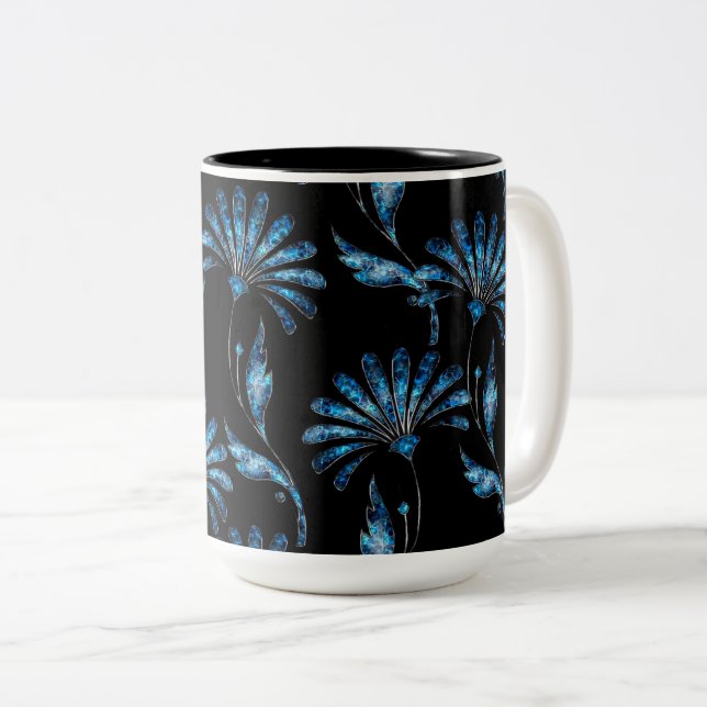Caneca De Café Em Dois Tons Blue Shimmer Floral (Frente Esquerda)
