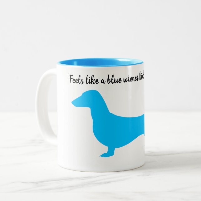 Caneca De Café Em Dois Tons Blue Silhouette Dachshund Mug (Frente Esquerda)
