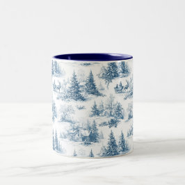 Caneca De Café Em Dois Tons Blue Toile Christmas Pattern 
