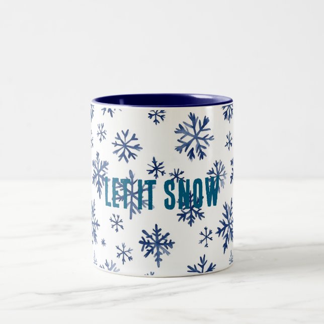 Caneca De Café Em Dois Tons Blue White Snowflakes Christmas (Centro)