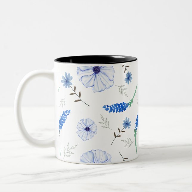 Caneca De Café Em Dois Tons Blue Wildflower Watercolour Mug (Esquerda)