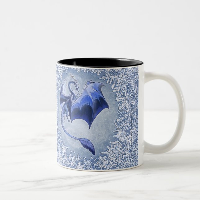 Caneca De Café Em Dois Tons Blue Winter Dragon Fantasy Art (Direita)
