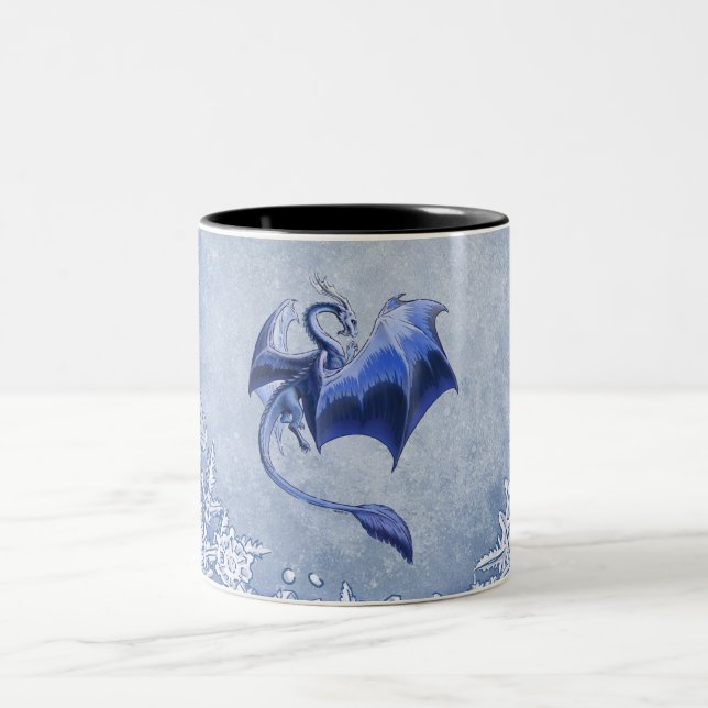 Caneca De Café Em Dois Tons Blue Winter Dragon Fantasy Art (Centro)