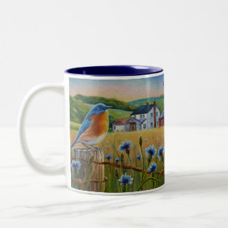Caneca De Café Em Dois Tons Bluebird Cornflower Summer Fazenda Watercolor Art