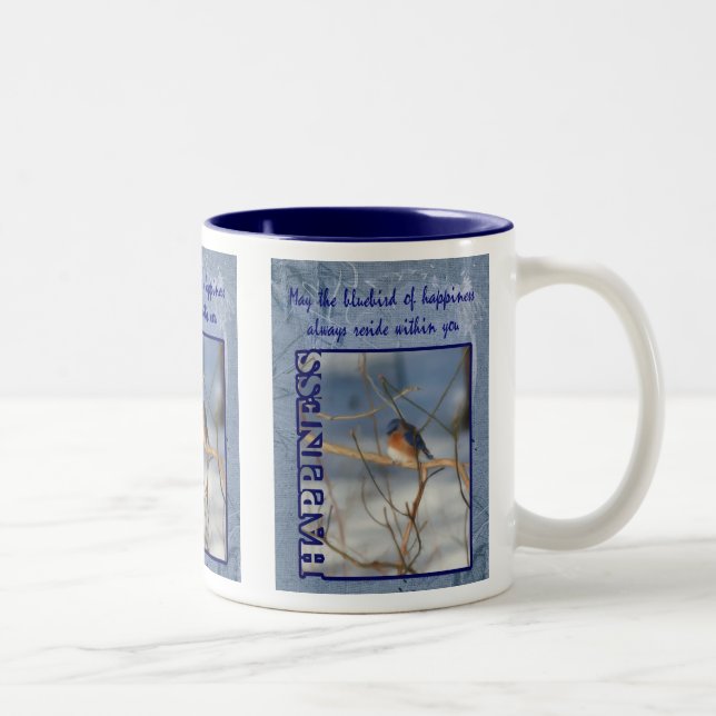 Caneca De Café Em Dois Tons Bluebird De Felicidade Inspiracional (Direita)