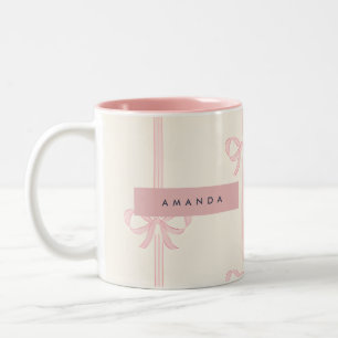 Caneca De Café Em Dois Tons Blush Cor-de-rosa Personalizado com Laço Fita Coqu