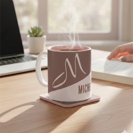 Caneca De Café Em Dois Tons Blush Rosa Moderno & Cocoa com Bloco de Cor Monogr