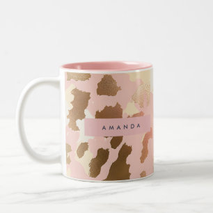 Caneca De Café Em Dois Tons Blush Rosa Personalizado e Impressão em Leopardo D