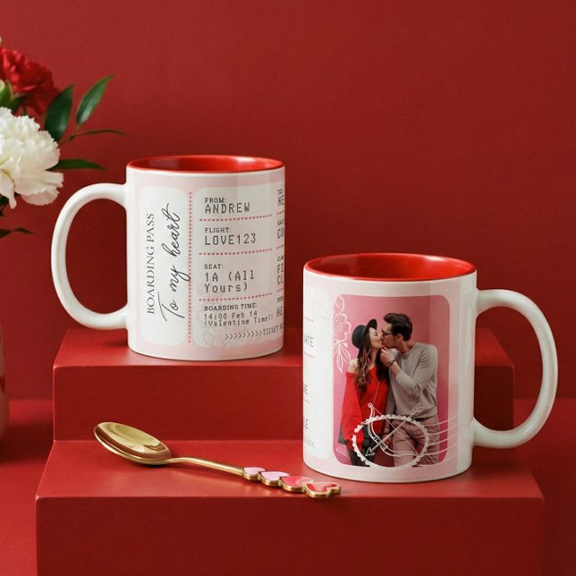 Caneca De Café Em Dois Tons Boarding Pass To Love Plane Ticket Valentine's Day (Boarding Pass To Love Plane Ticket Valentine's Day Two-Tone Coffee Mug)