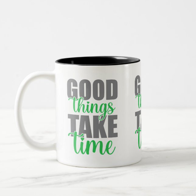 Caneca De Café Em Dois Tons Boas coisas levam tempo (Esquerda)