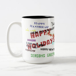 Caneca De Café Em Dois Tons Boas Festas! Com lista de feriados.