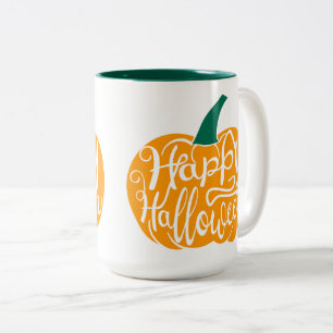 Caneca De Café Em Dois Tons Boas inscrições do Dia das Bruxas em abóbora escul