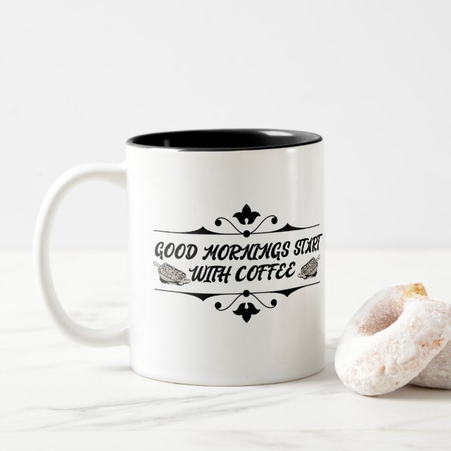 Caneca De Café Em Dois Tons Boas manhãs começam com café (Com Donut)