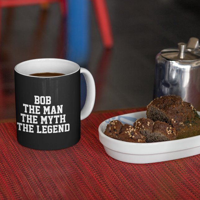 Caneca De Café Em Dois Tons Bob: Homem, Mito, Lenda, Preto (Bob: Man, Myth, Legend, black Two-Tone Coffee Mug)