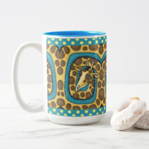 CANECA DE CAFÉ EM DOIS TONS BOBO GIRAFFE LONG NECK E SPOTS, ARTE FOLK ENGRAÇA