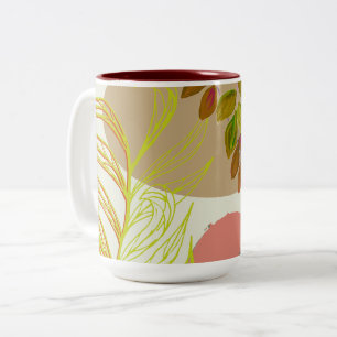 Caneca De Café Em Dois Tons Boho Amarelo Botânico Verde