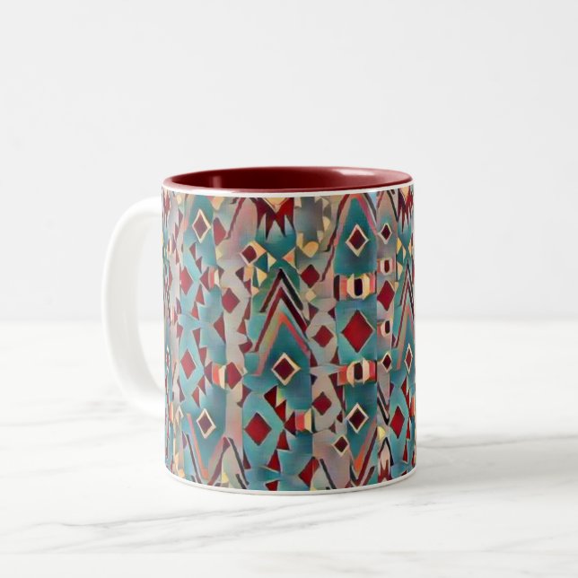 Caneca De Café Em Dois Tons Boho Azteca Abstrata (Frente Esquerda)