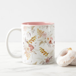 Caneca De Café Em Dois Tons Boho Bege, Grama das Pampas Terracota Aquarela We