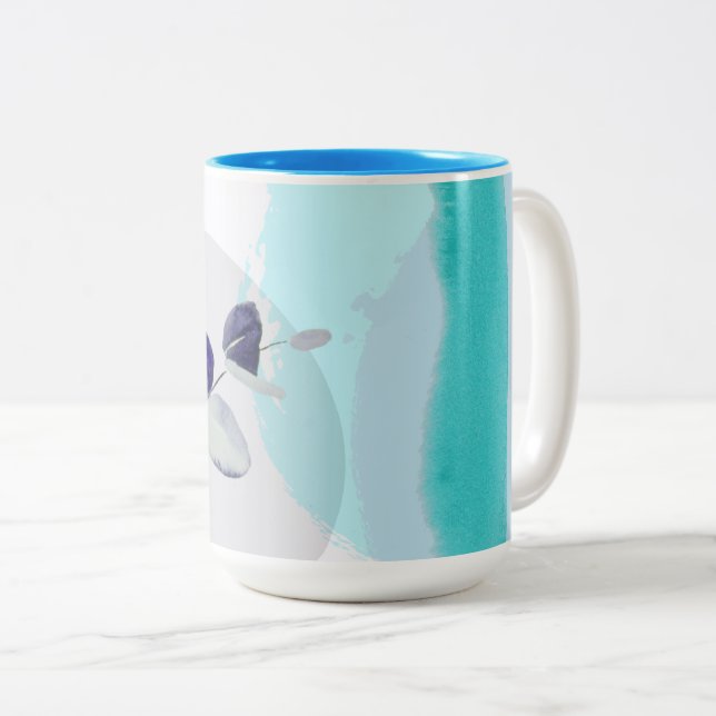 Caneca De Café Em Dois Tons Boho Botânico - Roxo Ciano (Frente Esquerda)