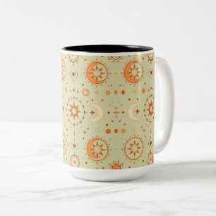 Caneca De Café Em Dois Tons Boho Celestial   Arte de Astrologia Sun e Moon