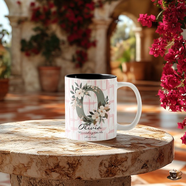 Caneca De Café Em Dois Tons Boho Chic Floral Monogramas Mug - Olivia (Criador carregado)