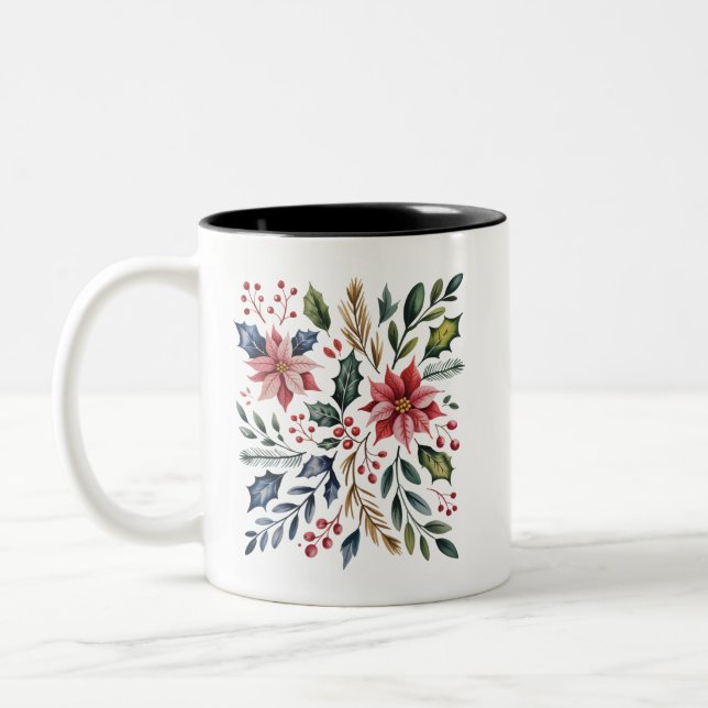 Caneca De Café Em Dois Tons Boho Floral Christmas Holiday Winter Cute Holiday  (Esquerda)