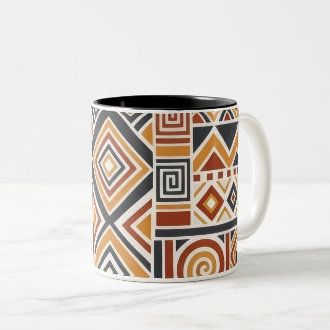 Caneca De Café Em Dois Tons "Boho Geometric Pattern Mug, Earthy Tones Cup (Frente Esquerda)