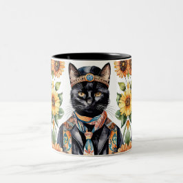 Caneca De Café Em Dois Tons Boho Hippie Cat com Scarf 11 oz Mug