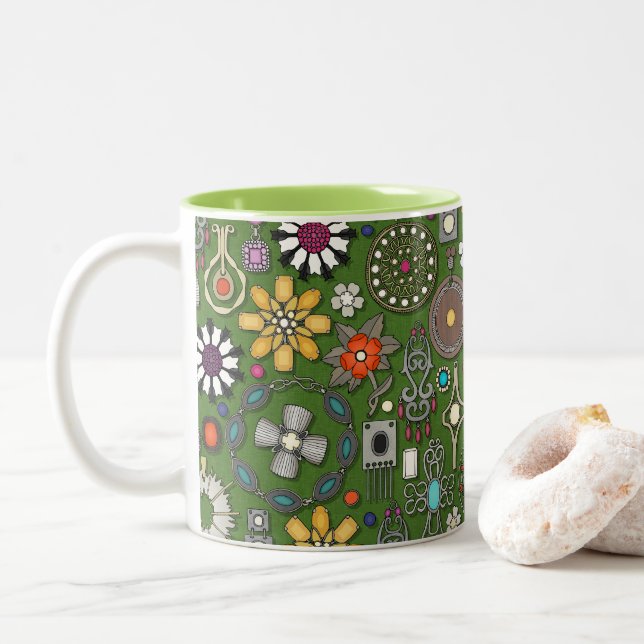 Caneca De Café Em Dois Tons boho jewel tesouros verde (Com Donut)