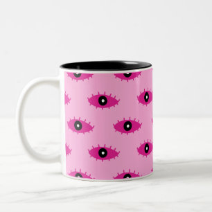 Caneca De Café Em Dois Tons BoHO Mau Eyes Fuchsia Rosa Divertido