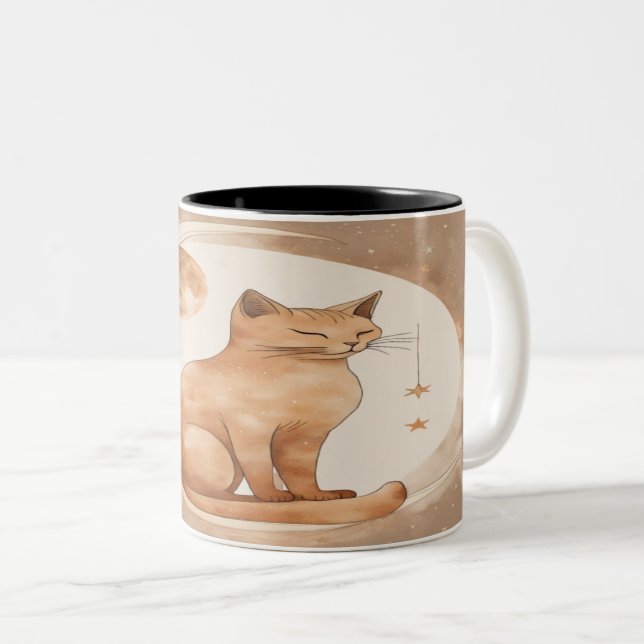 Caneca De Café Em Dois Tons Boho Moon Cat Design (Frente Esquerda)